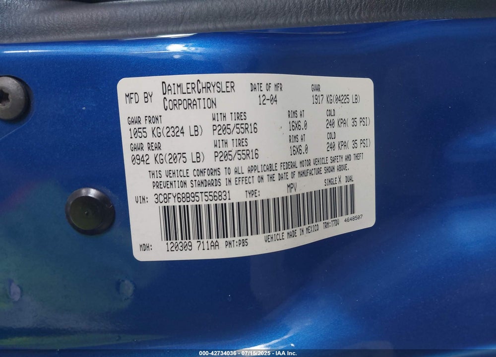 2005 CHRYSLER PT CRUISER LIMITED VIN: 3C8FY68B95T556831