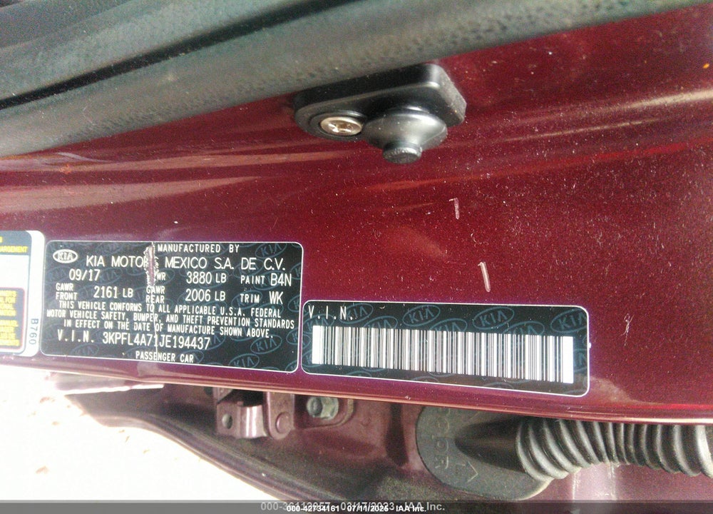 2018 KIA FORTE VIN: 3KPFL4A71JE194437