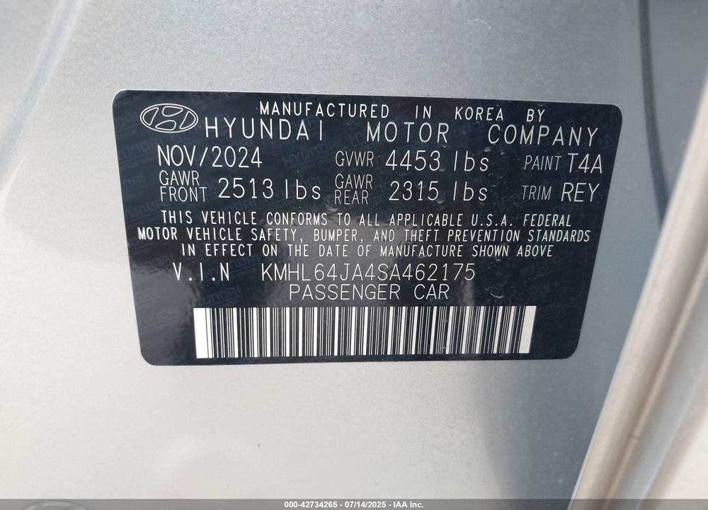 2025 HYUNDAI SONATA VIN: KMHL64JA4SA462175