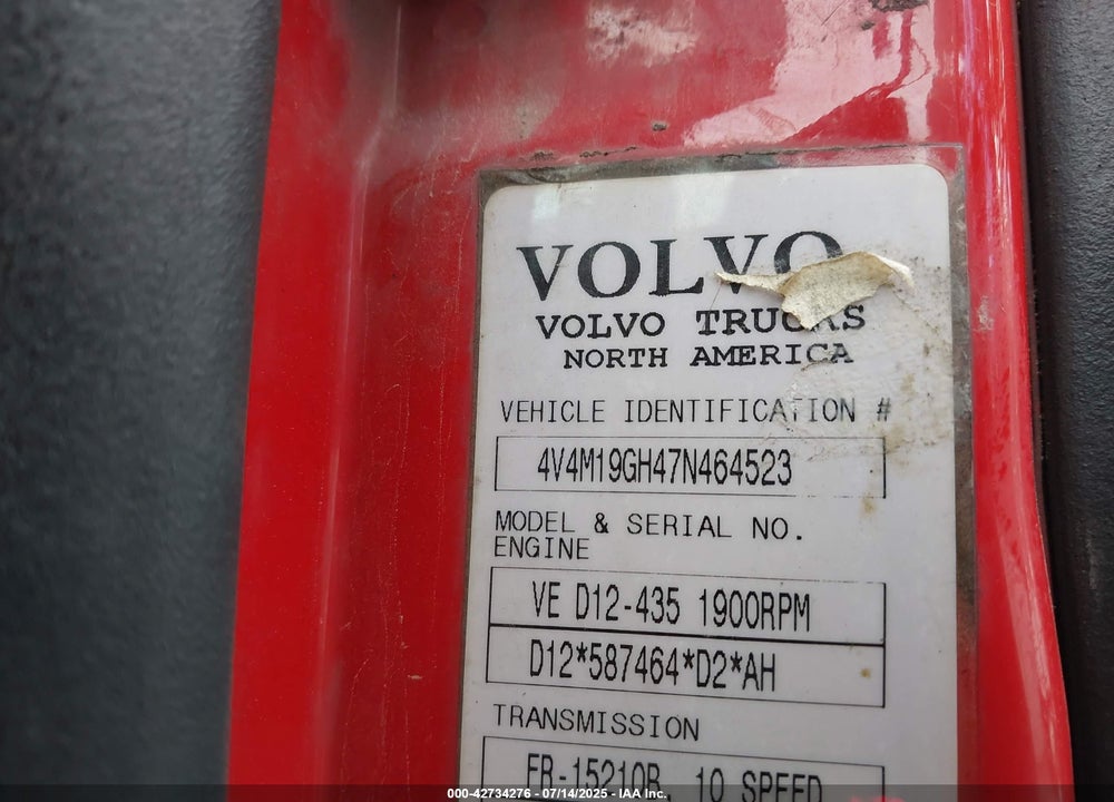 2007 VOLVO VN VNM VIN: 4V4M19GH47N464523