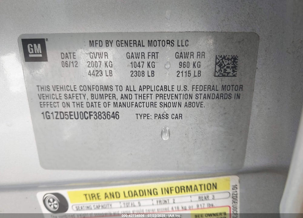 2012 CHEVROLET MALIBU VIN: 1G1ZD5EU0CF383646