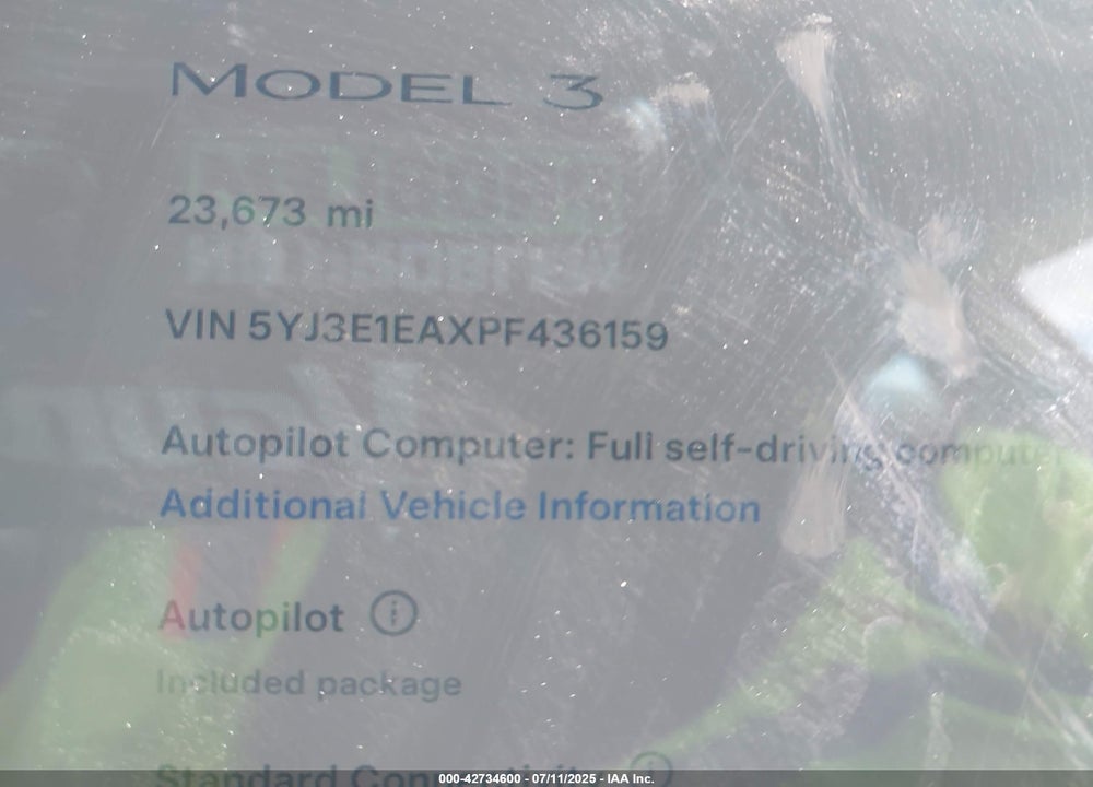 2023 TESLA MODEL 3 VIN: 5YJ3E1EAXPF436159