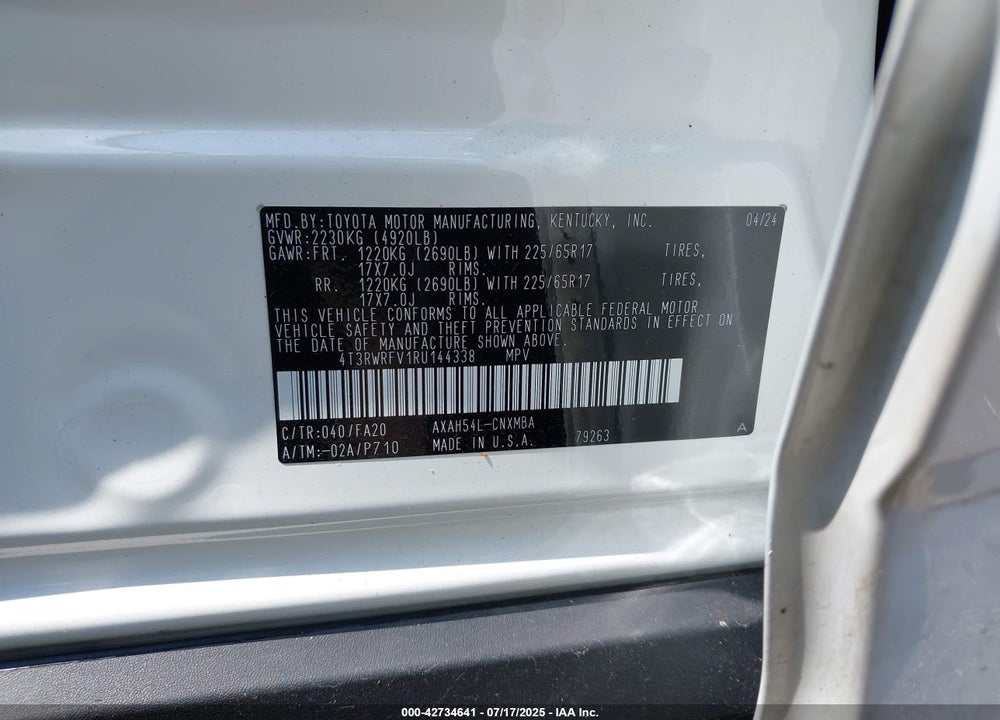 2024 TOYOTA RAV4 HYBRID VIN: 4T3RWRFV1RU144338