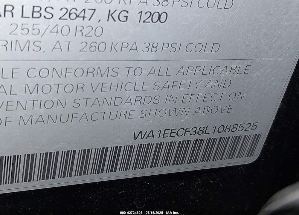 2020 AUDI Q3 VIN: WA1EECF38L1088525