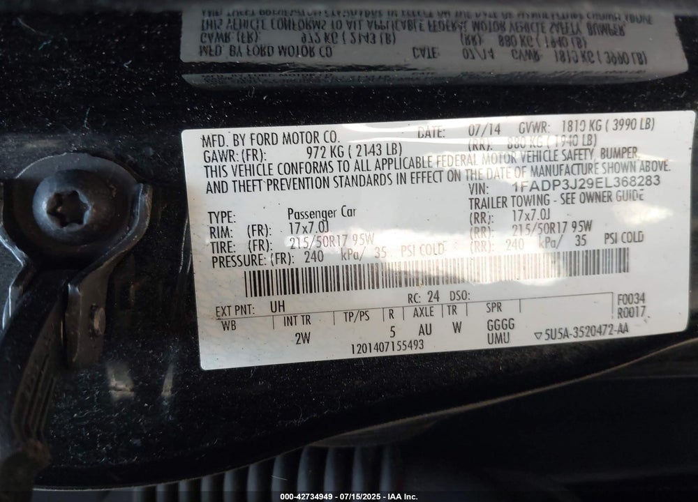 2014 FORD FOCUS TITANIUM VIN: 1FADP3J29EL368283