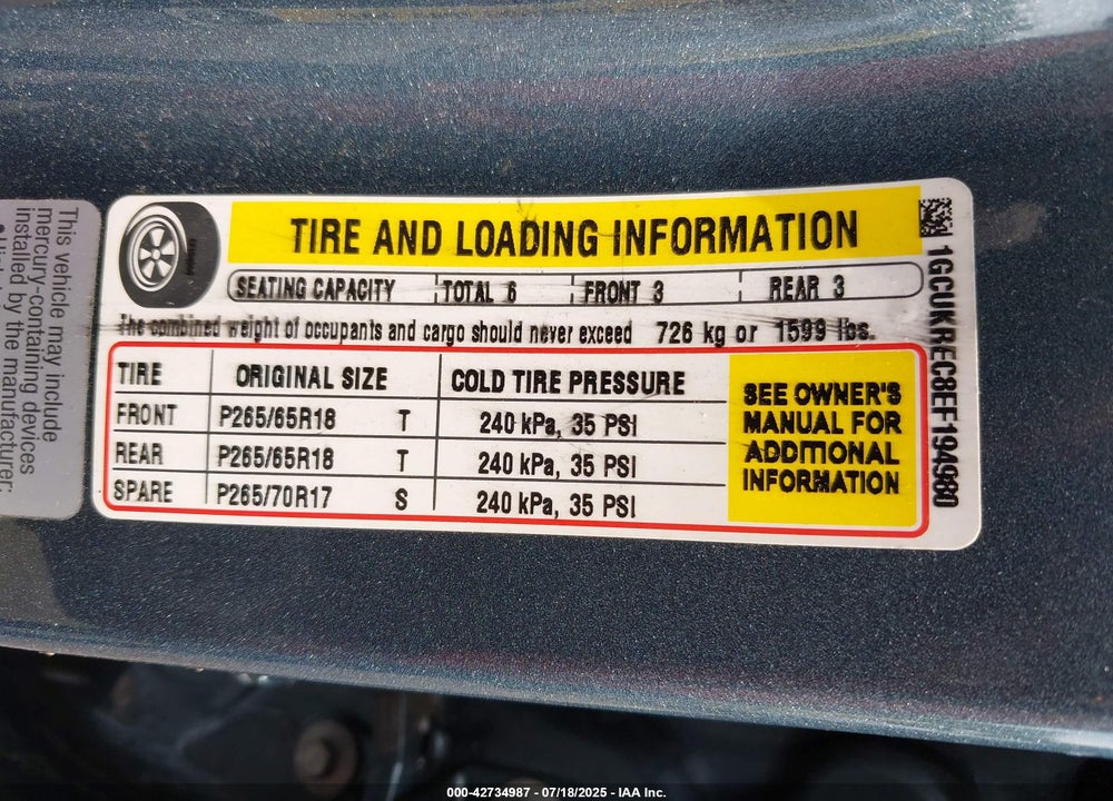 2014 CHEVROLET SILVERADO 1500 VIN: 1GCUKREC8EF194980
