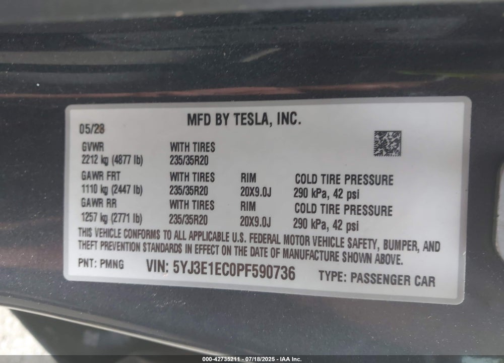 2023 TESLA MODEL 3 VIN: 5YJ3E1EC0PF590736