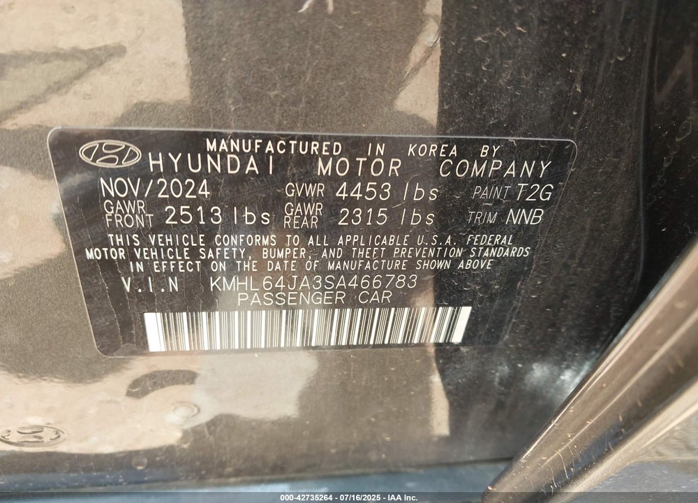 2025 HYUNDAI SONATA VIN: KMHL64JA3SA466783