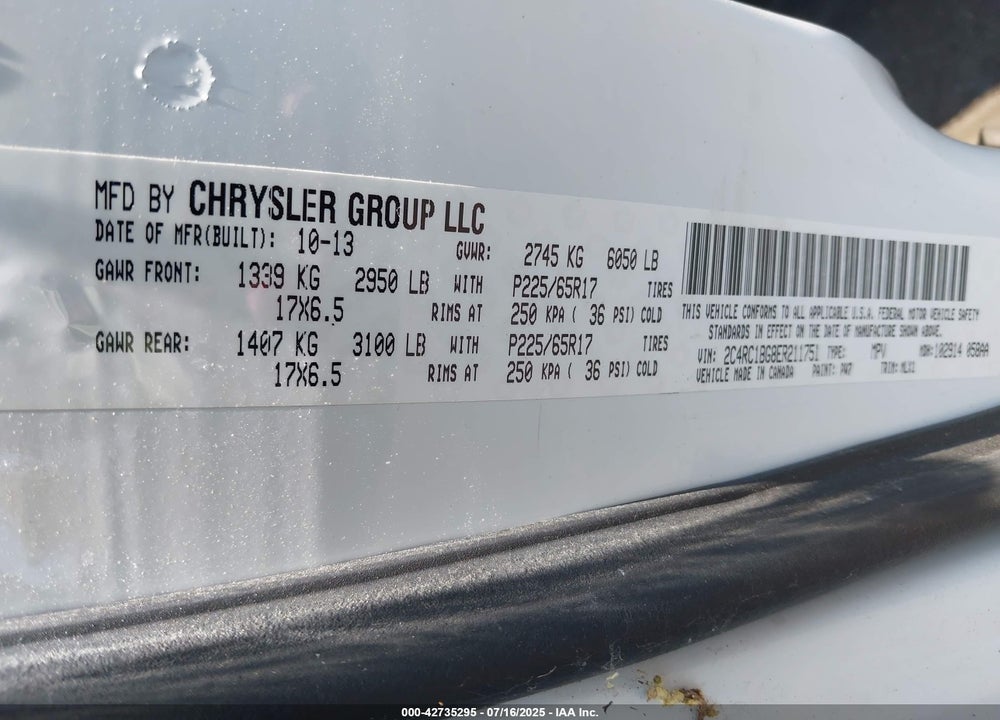 2014 CHRYSLER TOWN & COUNTRY VIN: 2C4RC1BG8ER211751