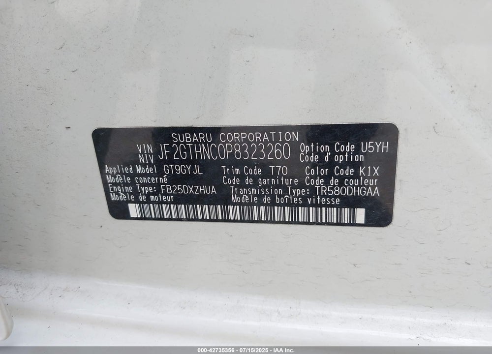 2023 SUBARU CROSSTREK LIMITED VIN: JF2GTHNC0P8323260