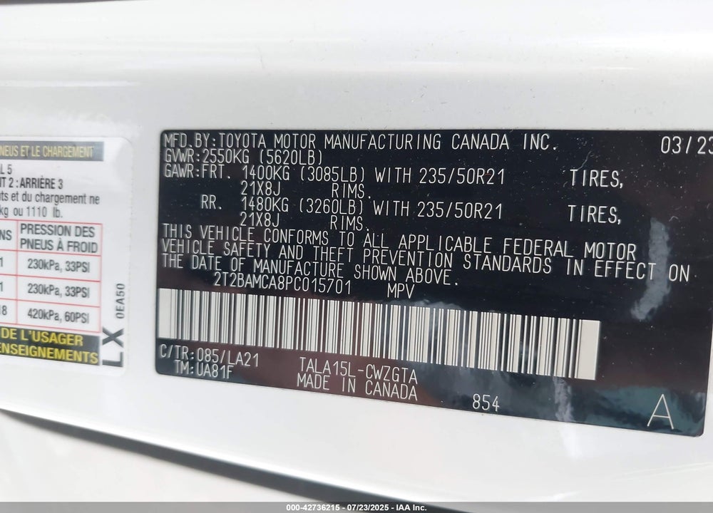 2023 LEXUS RX 350 VIN: 2T2BAMCA8PC015701