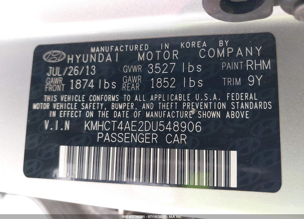 2013 HYUNDAI ACCENT GLS VIN: KMHCT4AE2DU548906