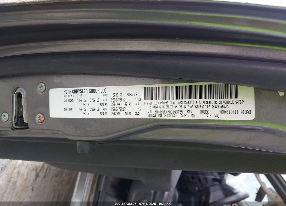 2010 DODGE RAM 1500 VIN: 3D7JB1EK7AG143495
