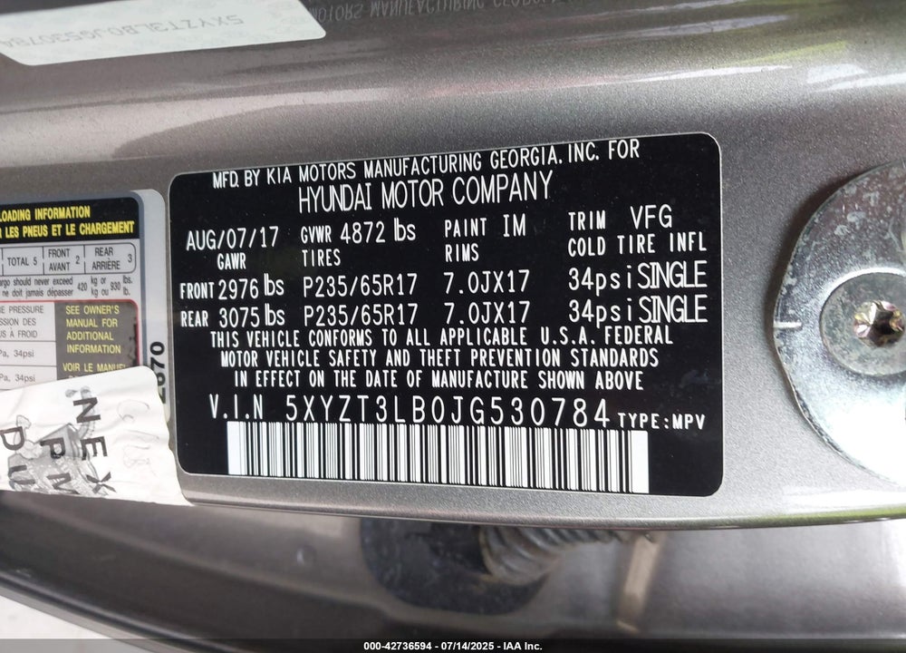 2018 HYUNDAI SANTA FE SPORT VIN: 5XYZT3LB0JG530784