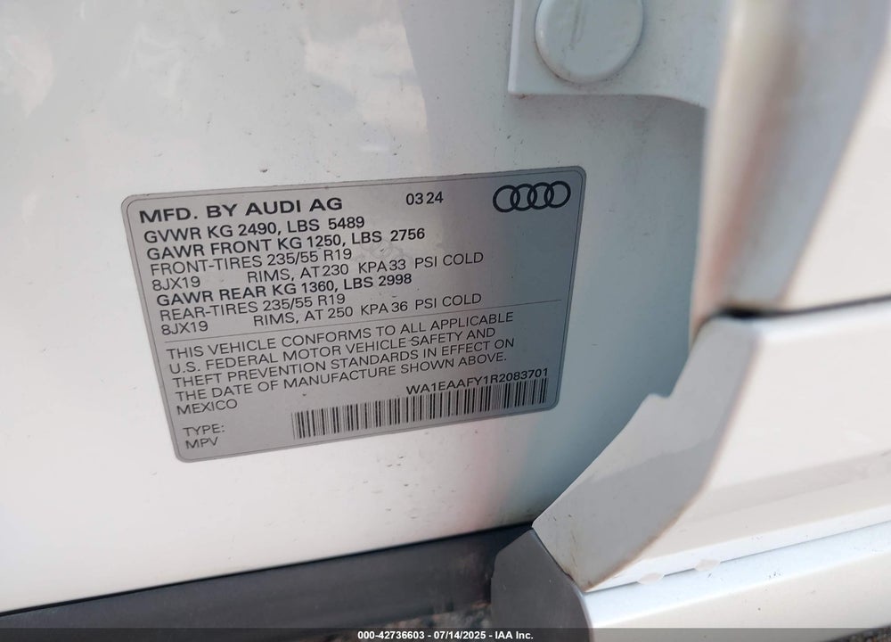 2024 AUDI Q5 VIN: WA1EAAFY1R2083701