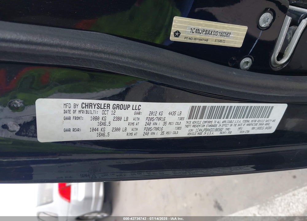 2013 JEEP PATRIOT VIN: 1C4NJPBAXDD186582