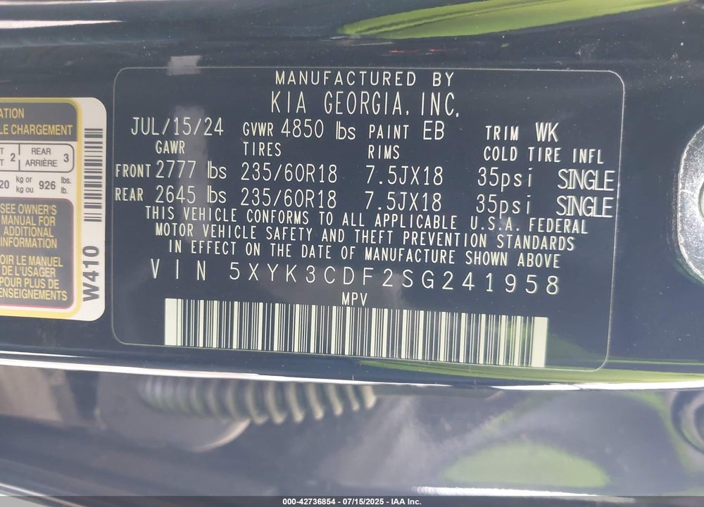 2025 KIA SPORTAGE EX VIN: 5XYK3CDF2SG241958