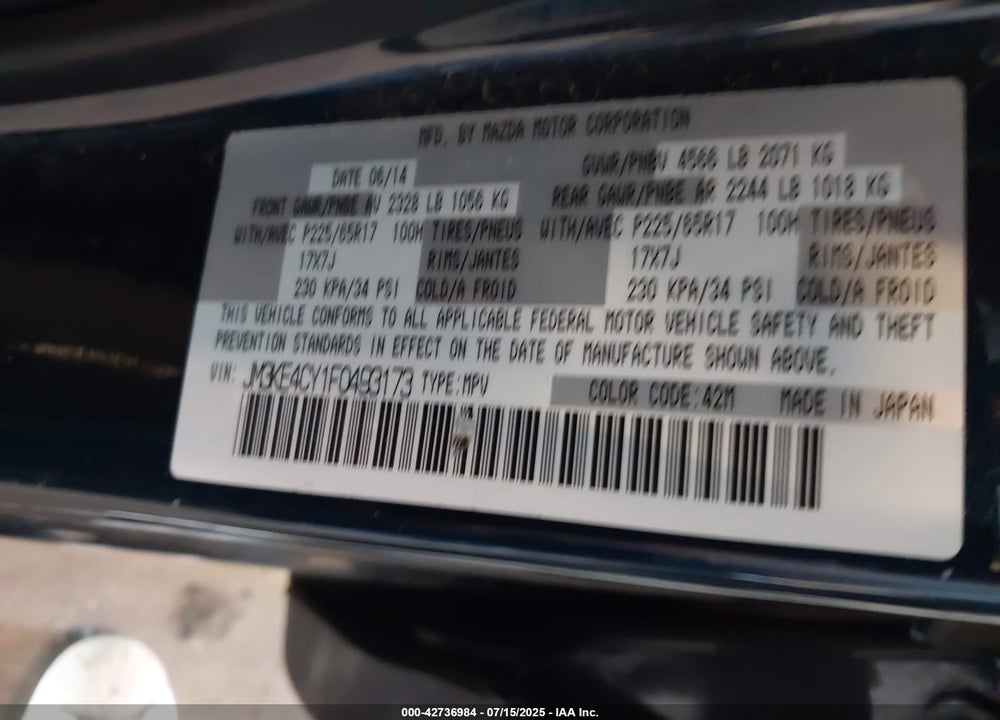 2015 MAZDA CX-5 VIN: JM3KE4CY1F0493173