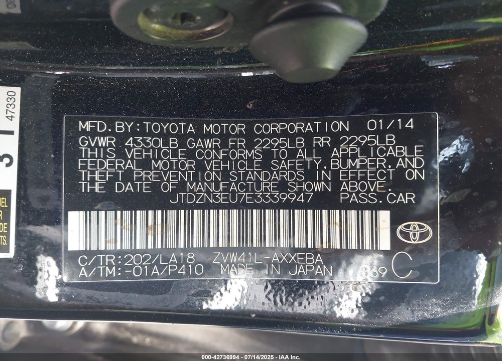 2014 TOYOTA PRIUS V VIN: JTDZN3EU7E3339947
