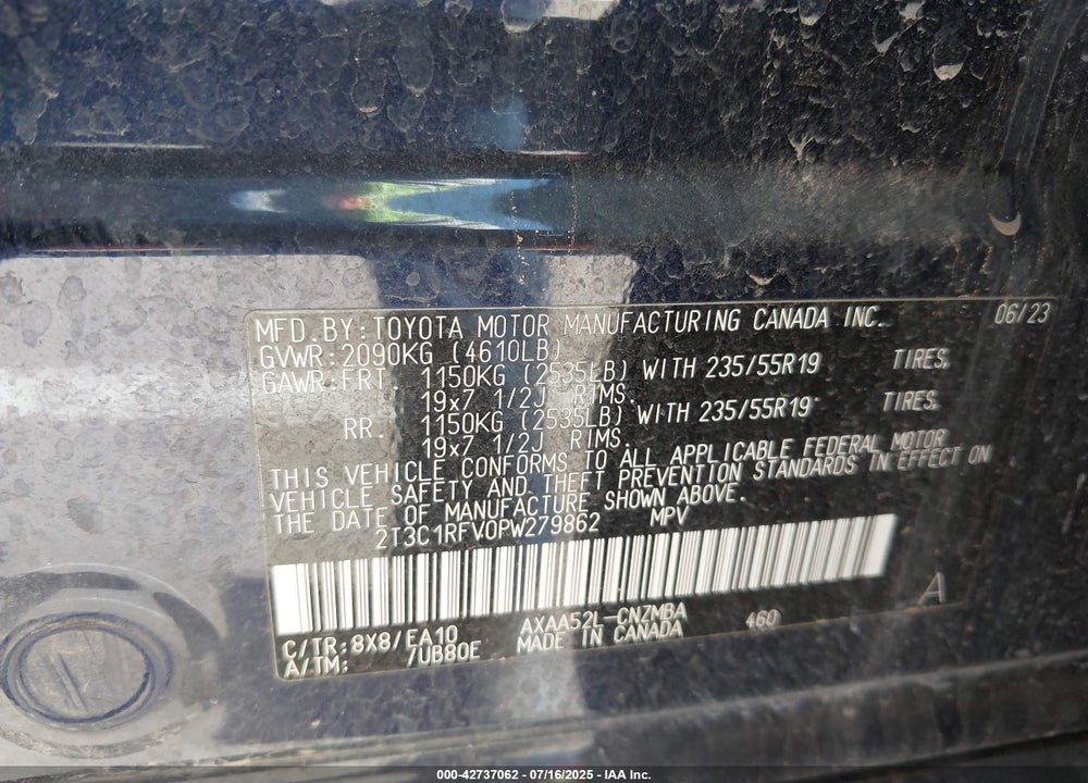 2023 TOYOTA RAV4 VIN: 2T3C1RFV0PW279862