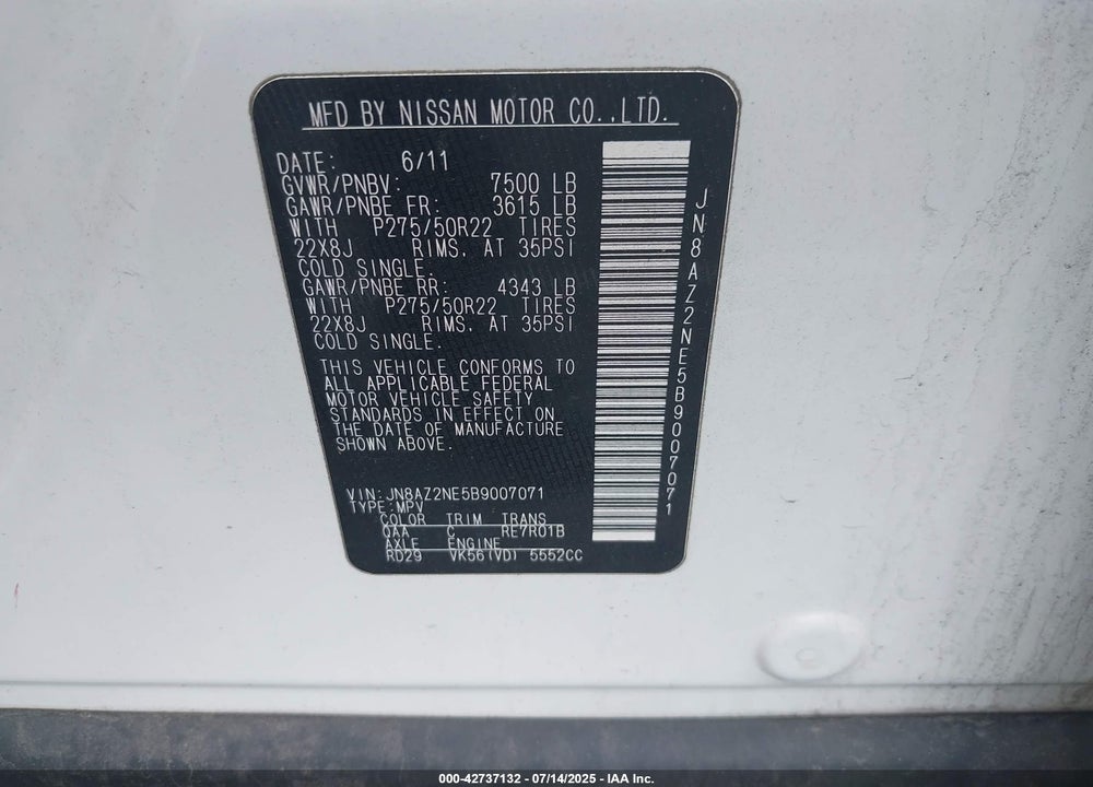 2011 INFINITI QX56 VIN: JN8AZ2NE5B9007071