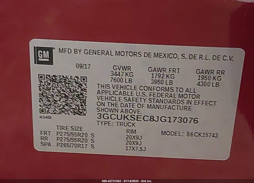 2018 CHEVROLET SILVERADO 1500 VIN: 3GCUKSEC8JG173076