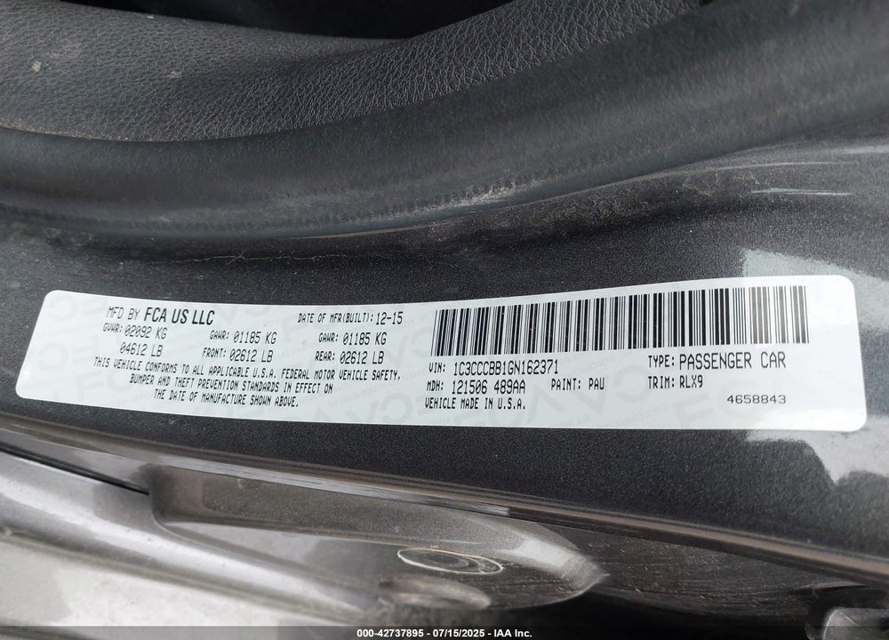 2016 CHRYSLER 200 VIN: 1C3CCCBB1GN162371