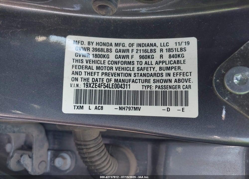 2020 HONDA INSIGHT VIN: 19XZE4F54LE004311