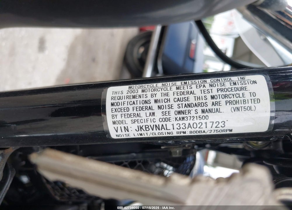 2003 KAWASAKI VN1500 L VIN: JKBVNAL133A021723
