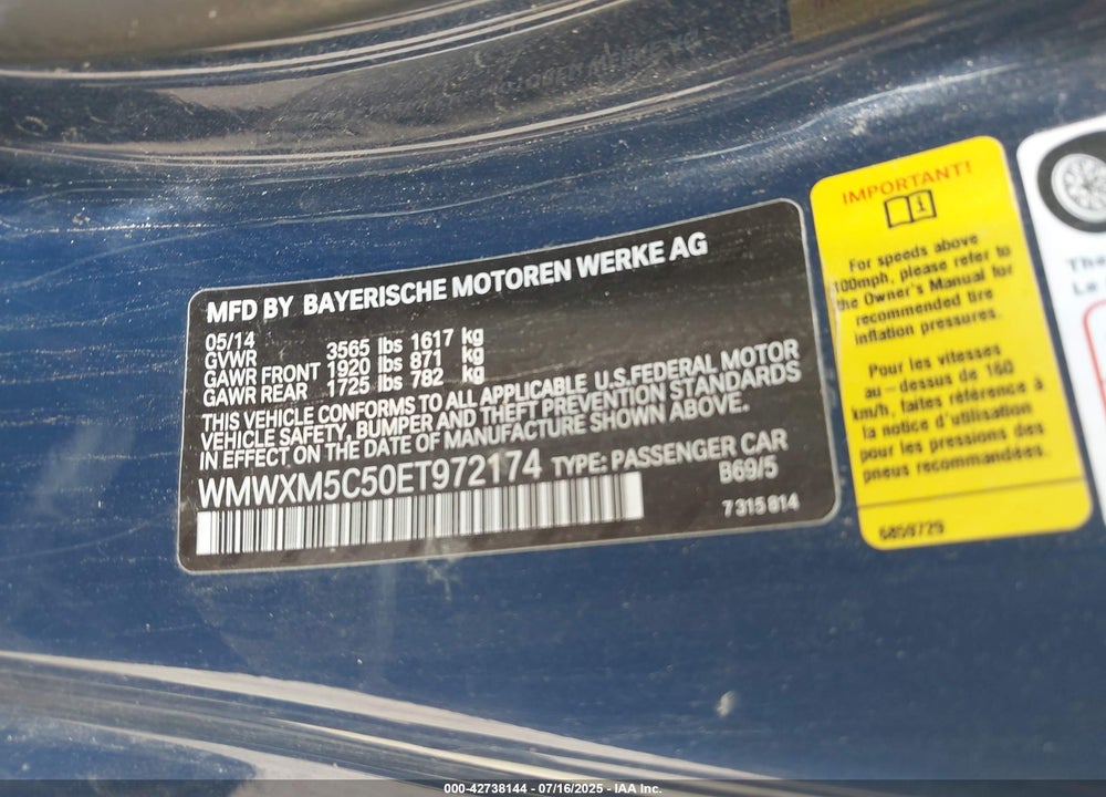 2014 MINI COOPER VIN: WMWXM5C50ET972174