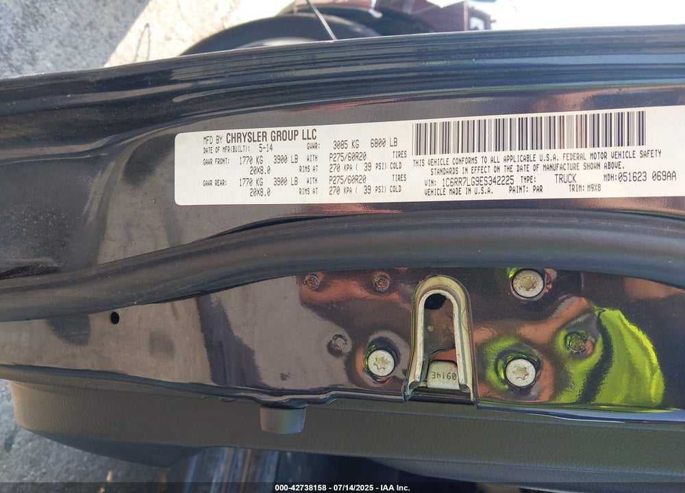 2014 RAM 1500 VIN: 1C6RR7LG9ES342225