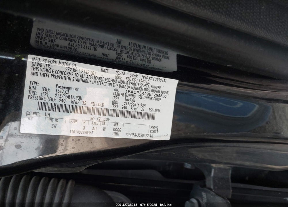 2014 FORD FOCUS VIN: 1FADP3K29EL295530