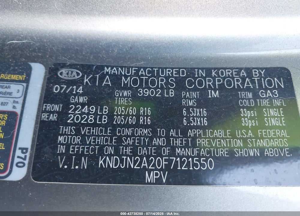 2015 KIA SOUL VIN: KNDJN2A20F7121550