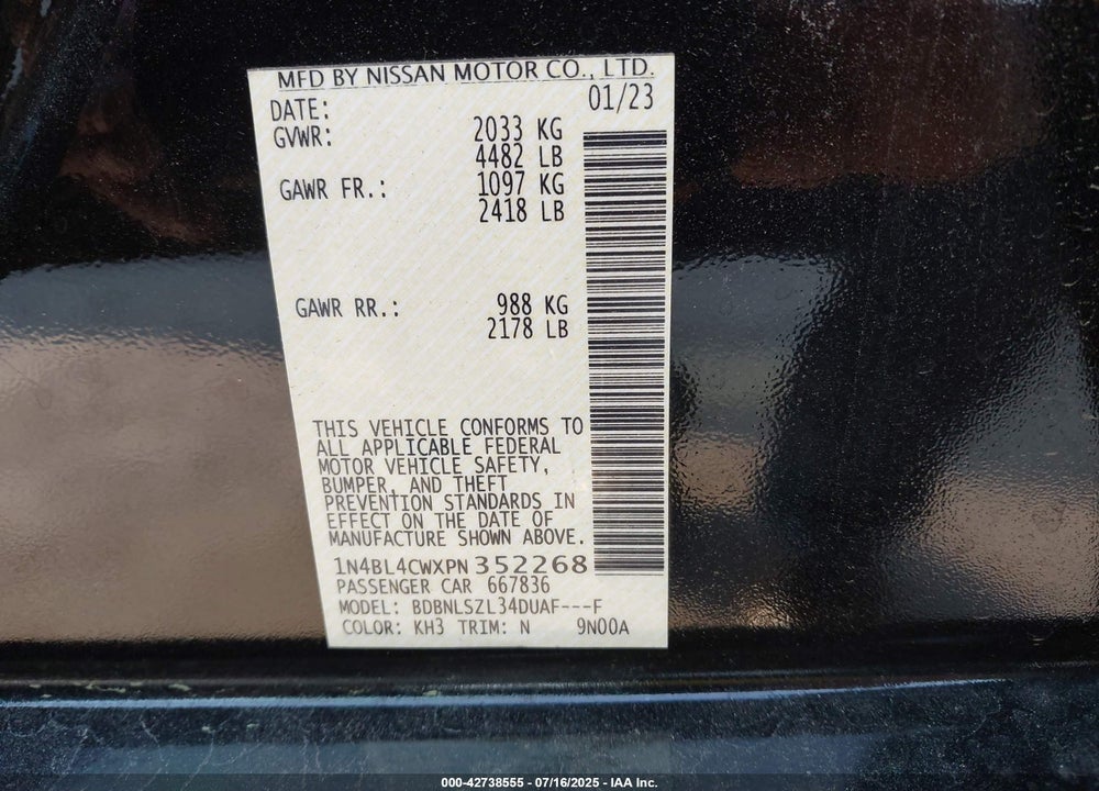 2023 NISSAN ALTIMA VIN: 1N4BL4CWXPN352268