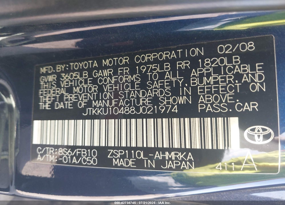 2008 SCION XD VIN: JTKKU10488J021974