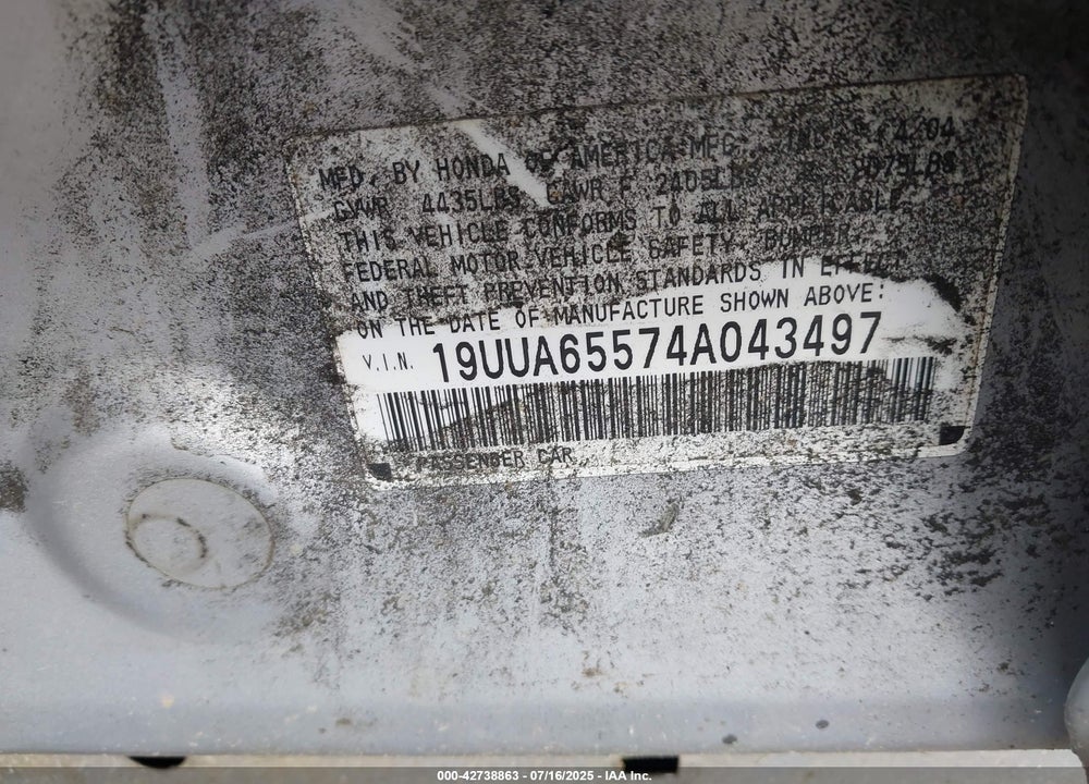 2004 ACURA TL VIN: 19UUA65574A043497