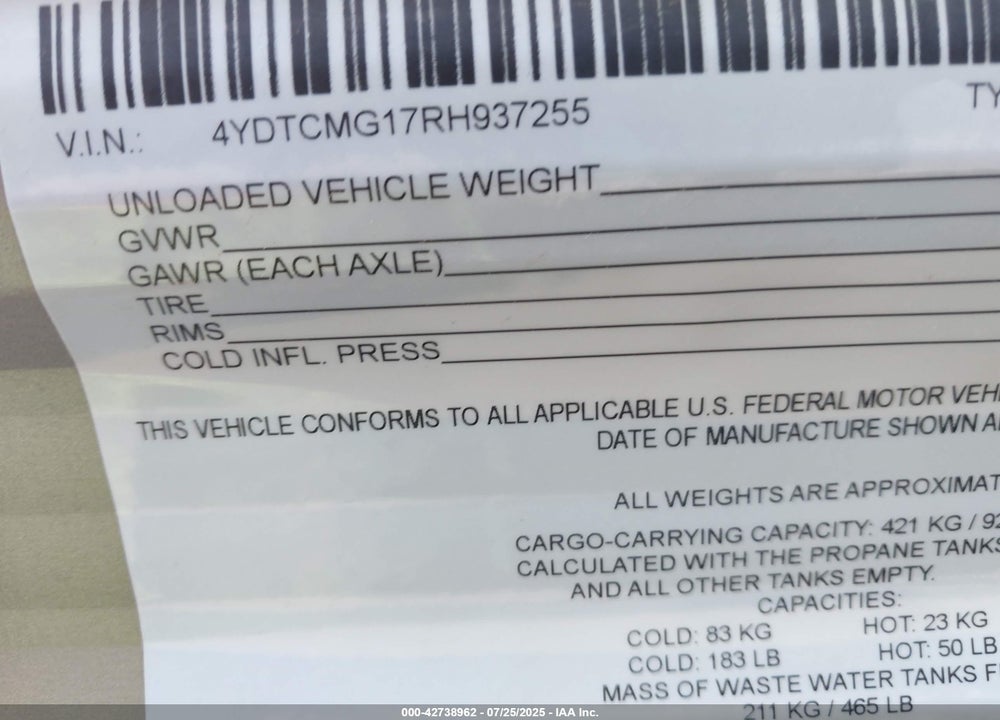 2024 COLEMAN TRAVEL TRAILER VIN: 4YDTCMG17RH937255