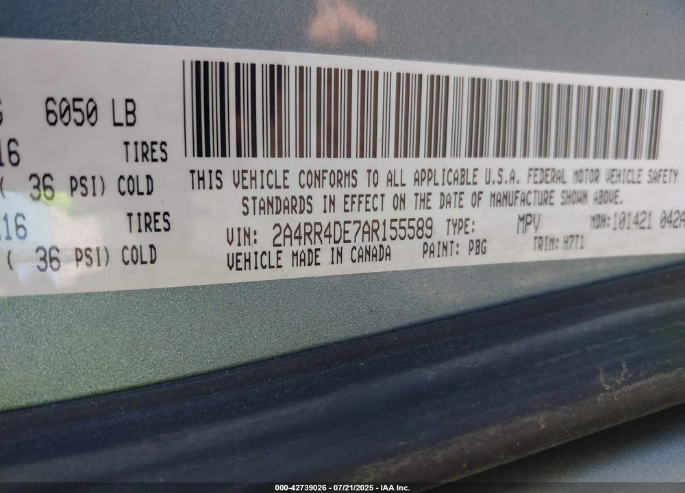 2010 CHRYSLER TOWN & COUNTRY LX VIN: 2A4RR4DE7AR155589