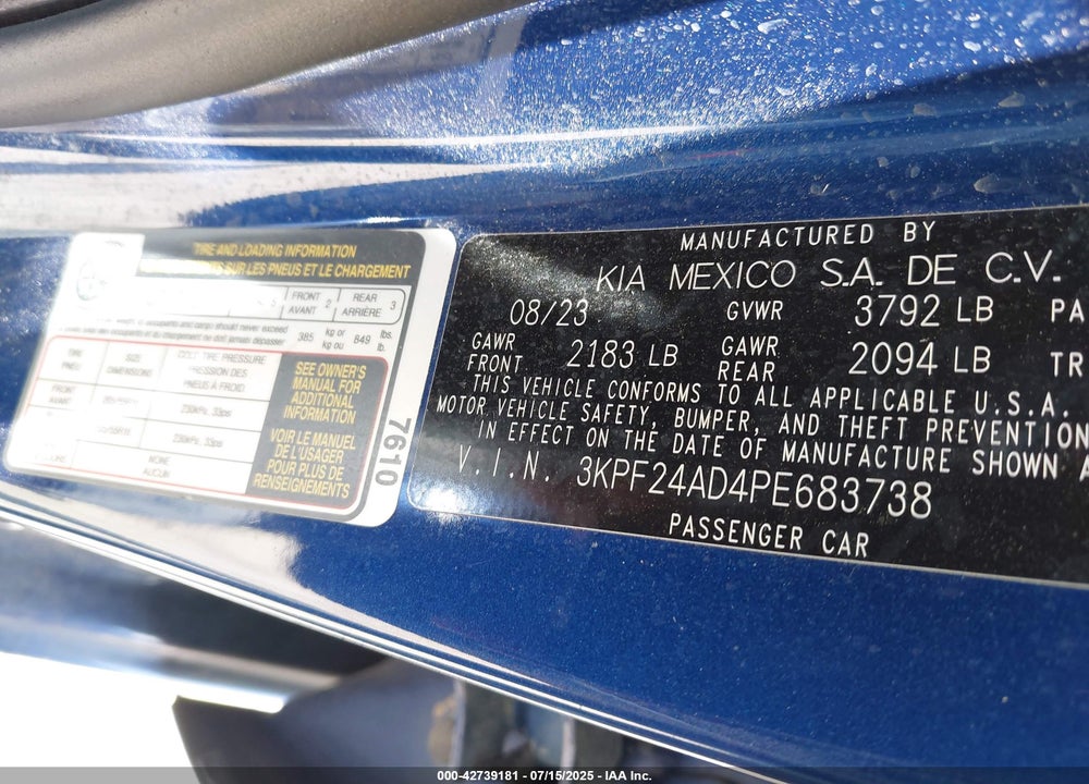 2023 KIA FORTE VIN: 3KPF24AD4PE683738