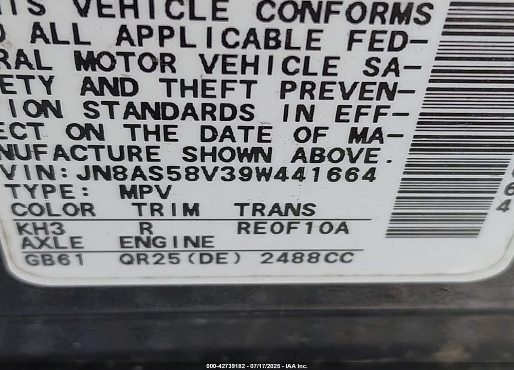 2009 NISSAN ROGUE VIN: JN8AS58V39W441664