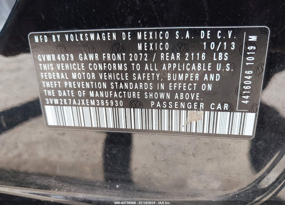 2014 VOLKSWAGEN JETTA VIN: 3VW2K7AJXEM385930