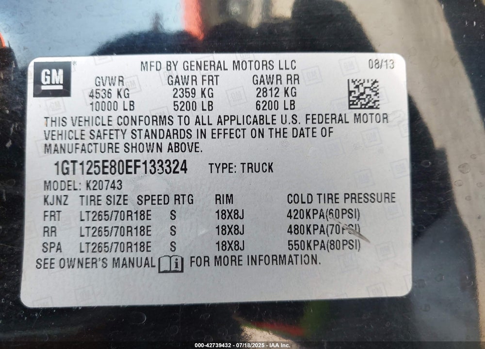 2014 GMC SIERRA VIN: 1GT125E80EF133324