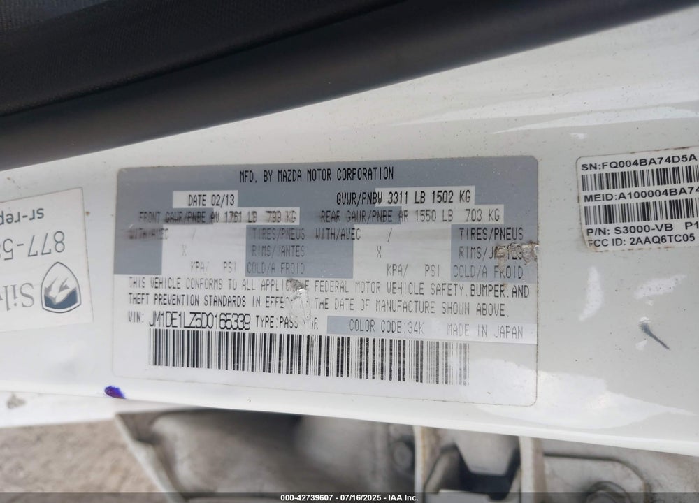 2013 MAZDA 2 VIN: JM1DE1LZ5D0165339