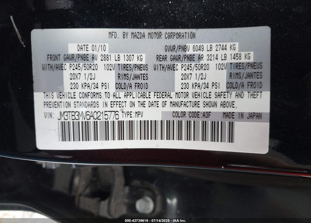 2010 MAZDA CX-9 VIN: JM3TB3MV6A0215776