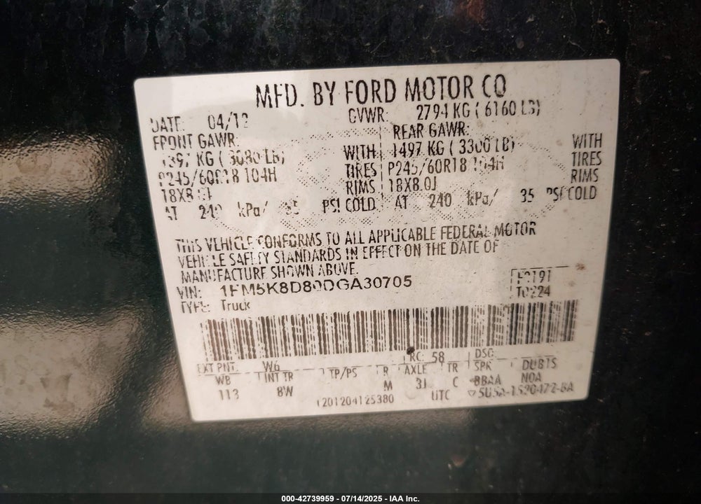 2013 FORD EXPLORER VIN: 1FM5K8D80DGA30705