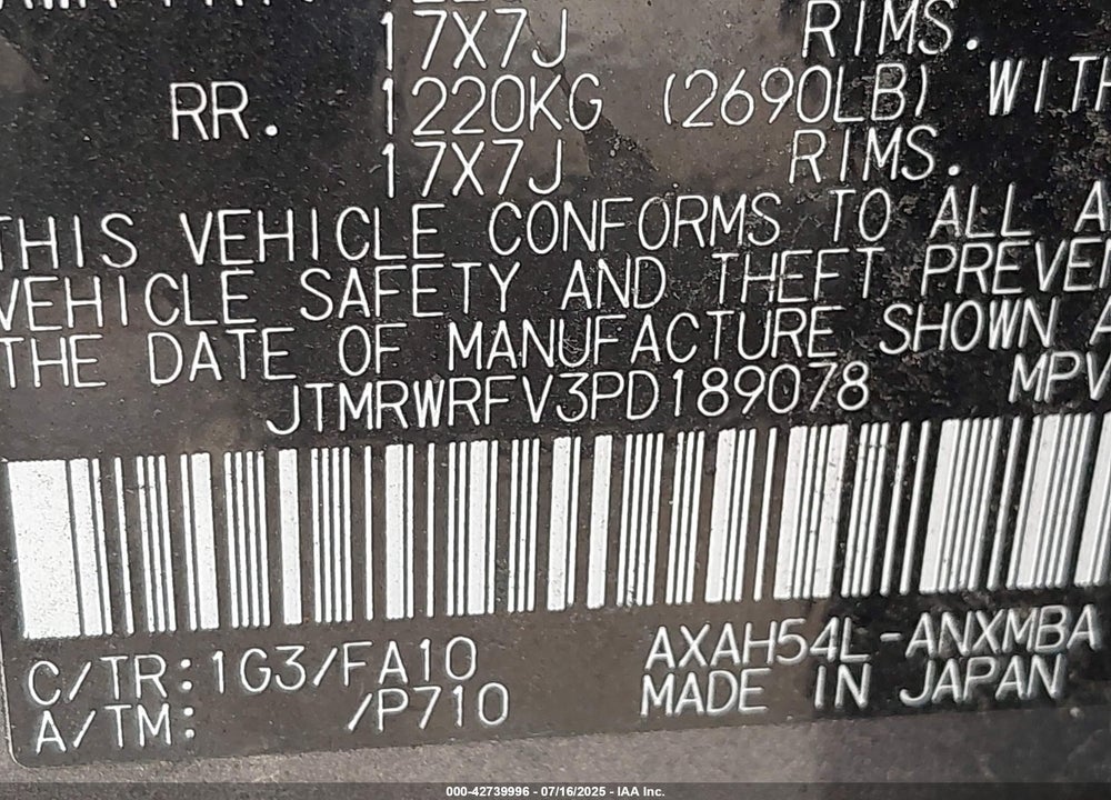 2023 TOYOTA RAV4 HYBRID VIN: JTMRWRFV3PD189078