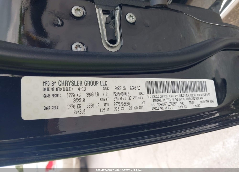 2013 RAM 1500 VIN: 1C6RR7FT1DS655471