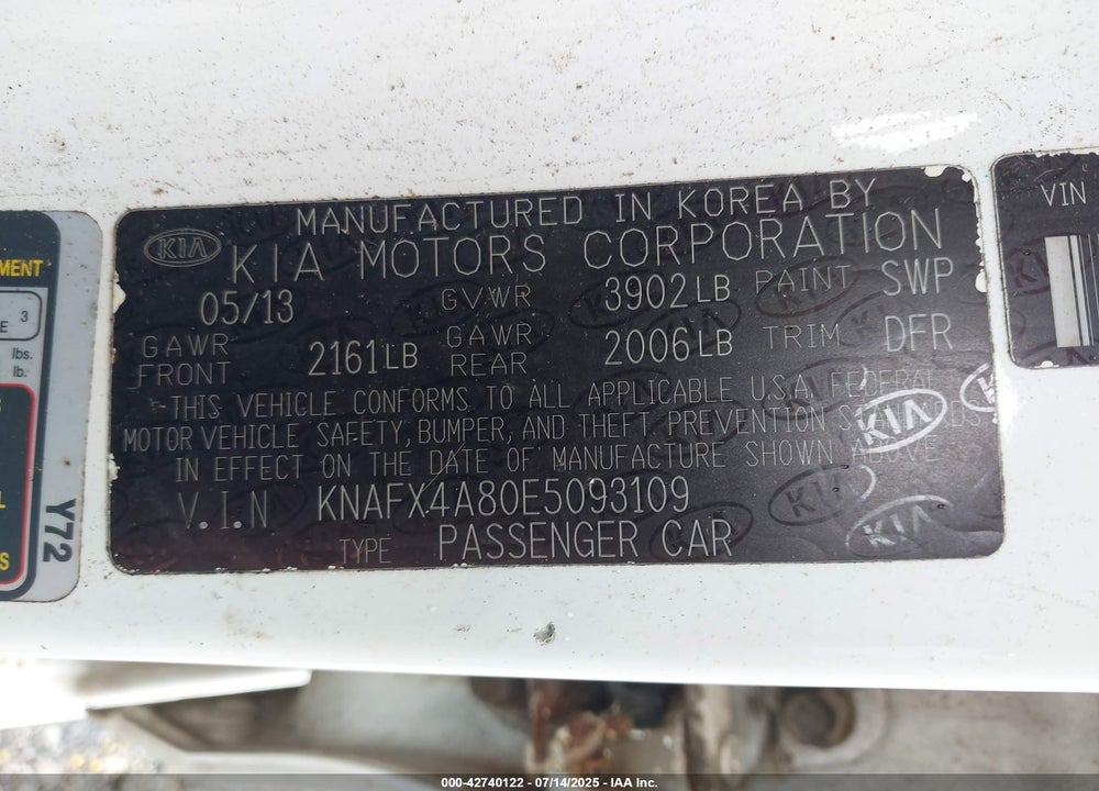 2014 KIA FORTE VIN: KNAFX4A80E5093109