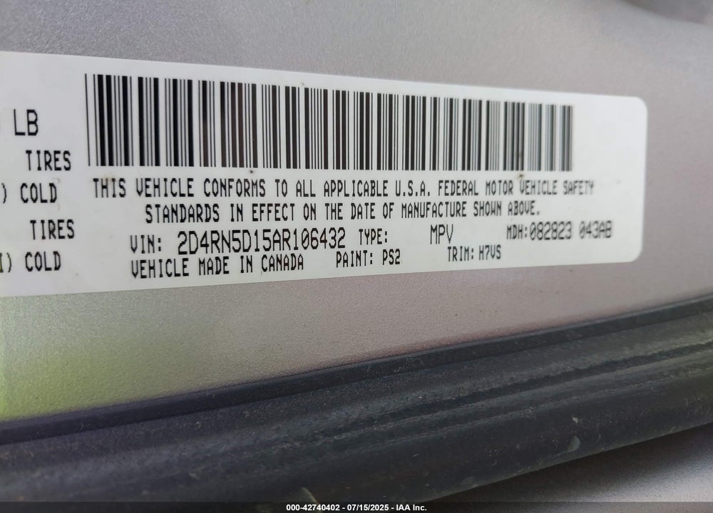 2010 DODGE GRAND CARAVAN VIN: 2D4RN5D15AR106432