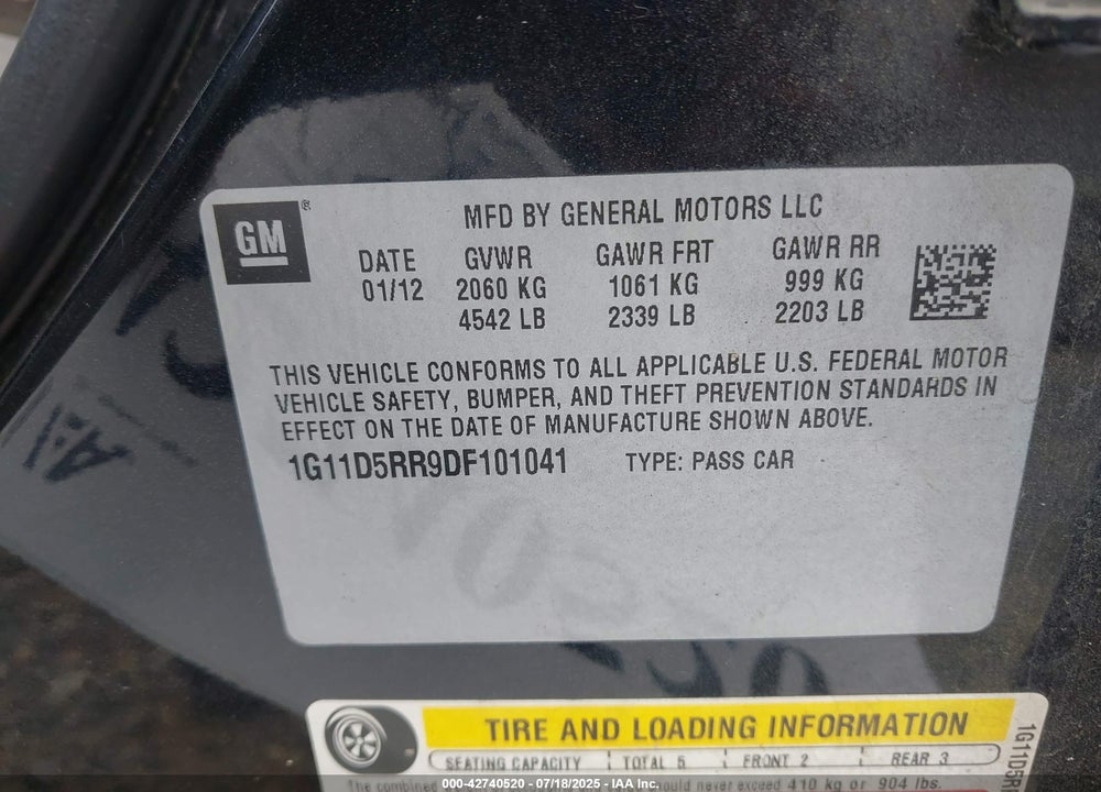 2013 CHEVROLET MALIBU VIN: 1G11D5RR9DF101041